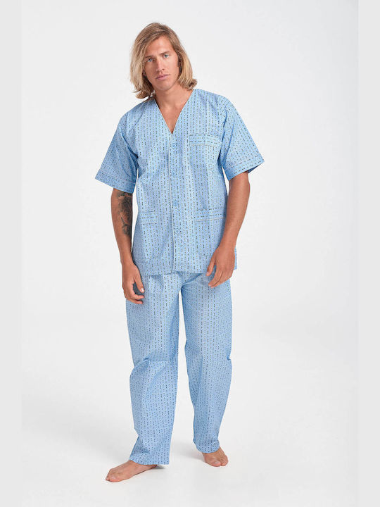 Lion 1050 Men's Summer Cotton Pajamas Set Light Blue