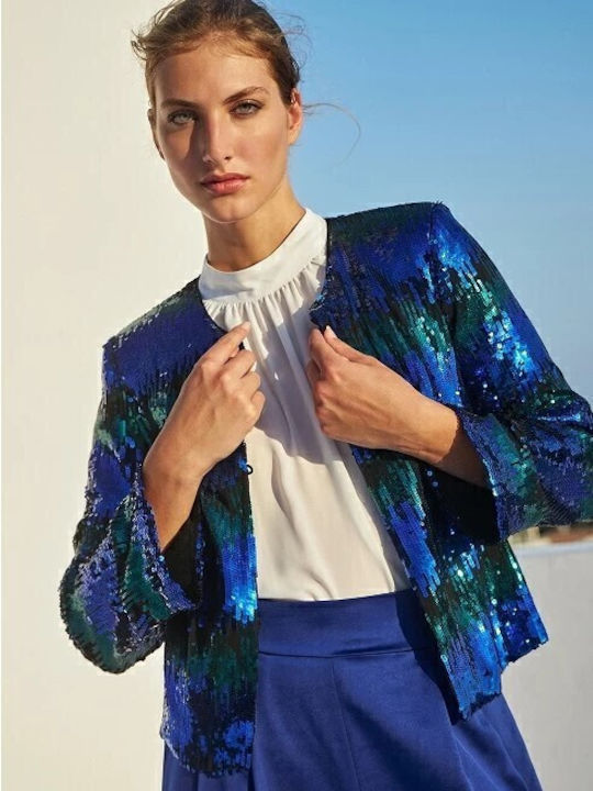 Long Women's Cardigan with Buttons Blue
