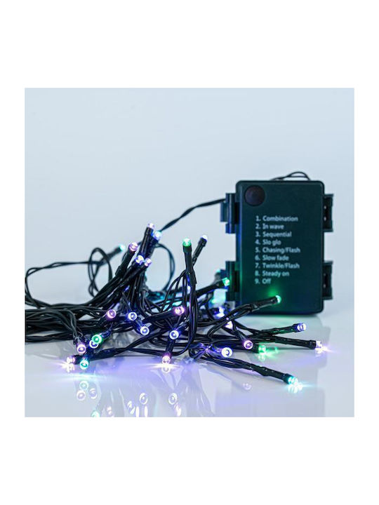 48 Weihnachtslichter LED Grün Batterie vom Typ Zeichenfolge mit Grünes Kabel und Programmen Eurolamp