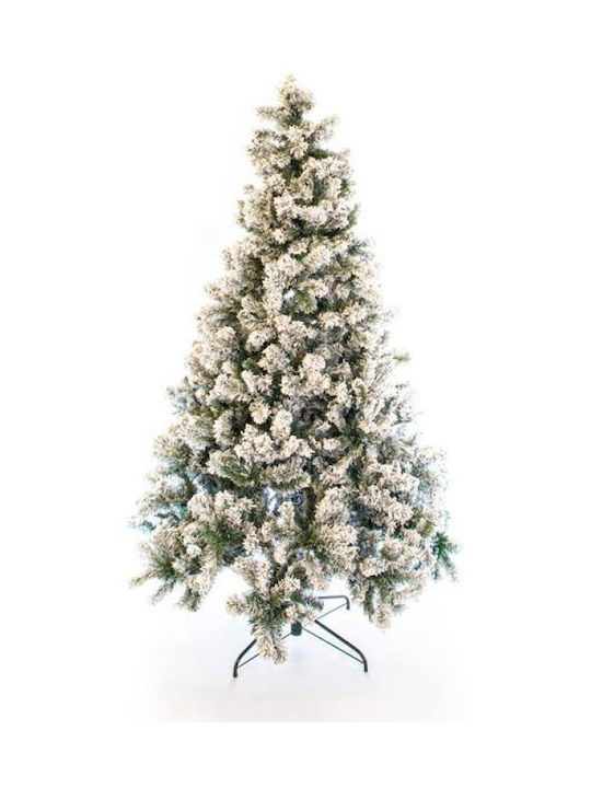 Snowy Christmas Green Tree with Metallic Base H210cm