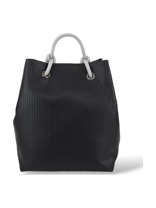 Playbags Ψάθινη Γυναικεία Τσάντα Πλάτης Μαύρη