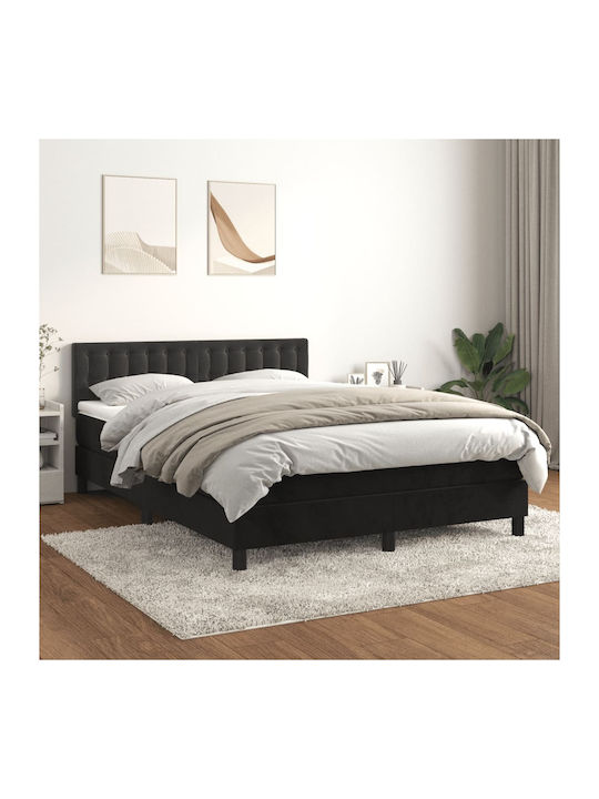 Double Fabric Upholstered Bed in Black with Slats & Mattress 140x200cm