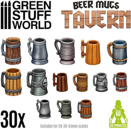 Green Stuff World Фигура Макет Beer Mugs Tavern 3D Printed 30бр