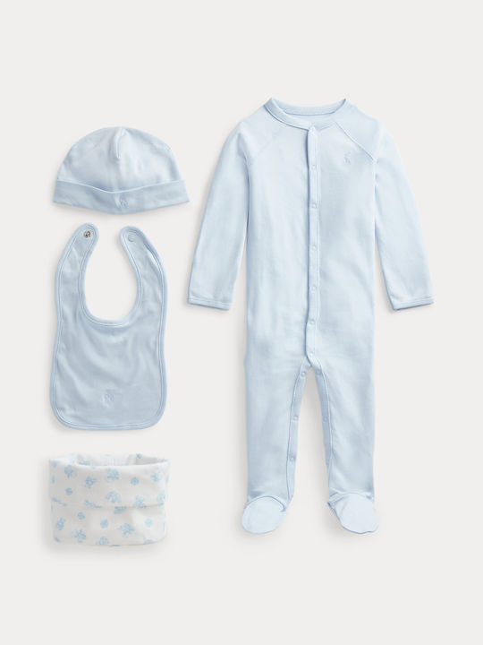 Ralph Lauren Set Baby Strampler mit Zubehör Hellblau 3Stück