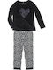 Fuanna Fuanna Damen Schlafanzug Set Winter Schwarz