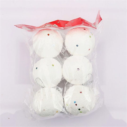 Hängendes Kugel Ornament Ornament Kunststoff Weiß 5cm Set 6Stück