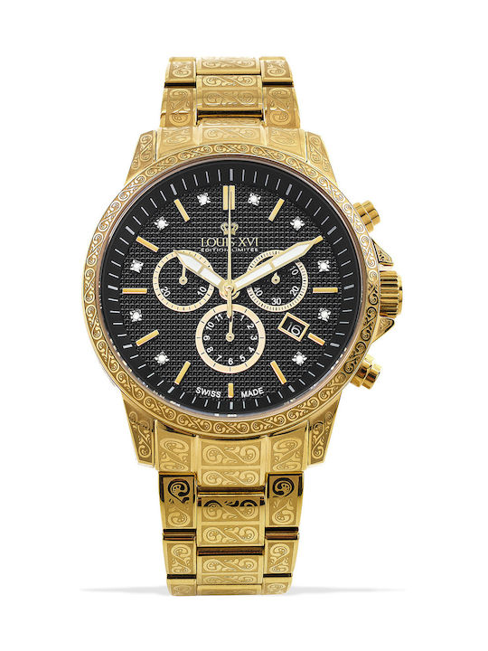 Louis XVI Watch Chronograph Battery with Gold Metal Bracelet