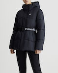 Calvin Klein Women's Short Puffer Jacket for Spring or Autumn with Hood Black