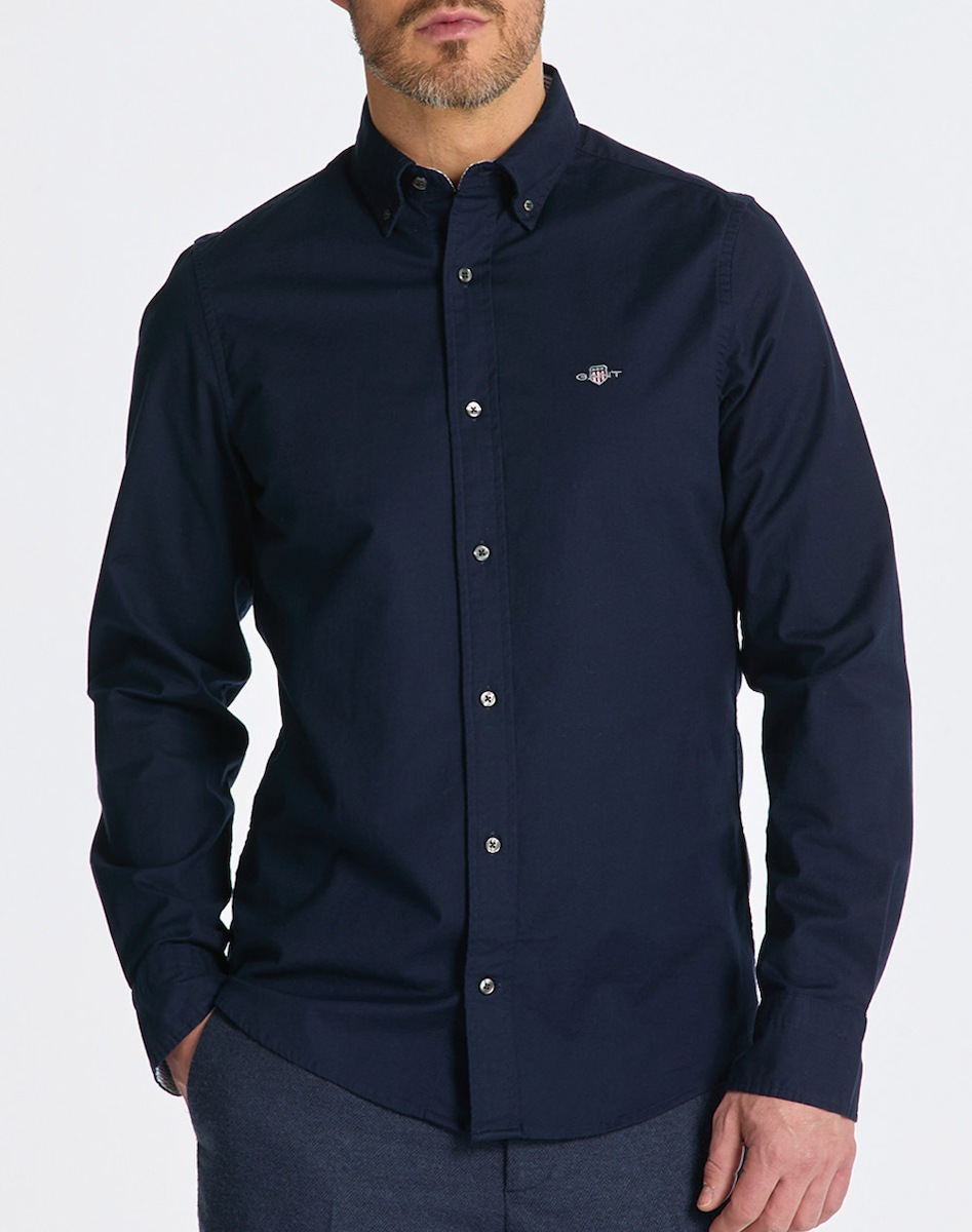 Gant Long-sleeved Cotton Shirt Navy Blue 3230115-410