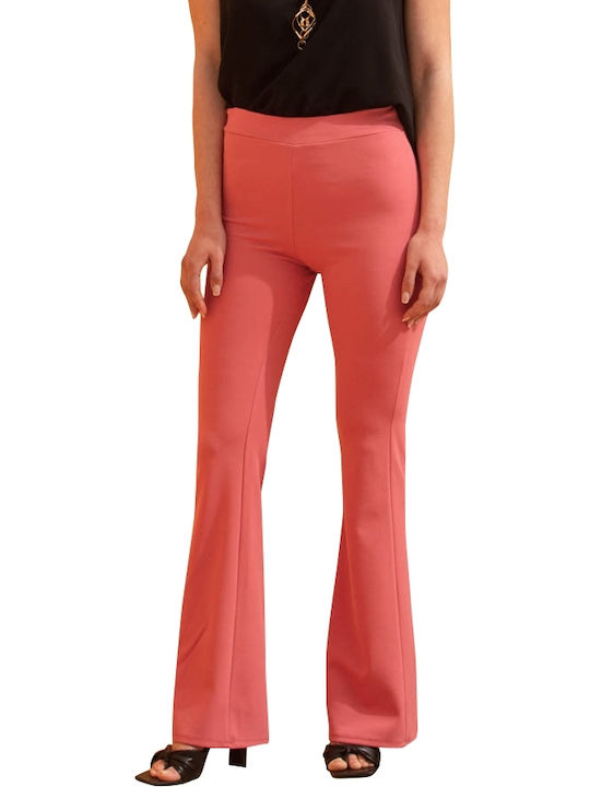 InShoes Women's High-waisted Fabric Trousers Flare Pink