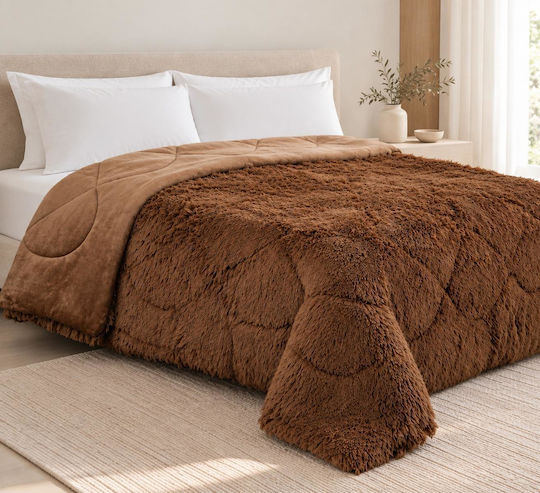 Linea Home Κουβερτοπάπλωμα Μονό 160x210εκ. Hairy Μόκα