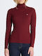 Damen Langarm Pullover Baumwolle Rollkragen Burgundisch