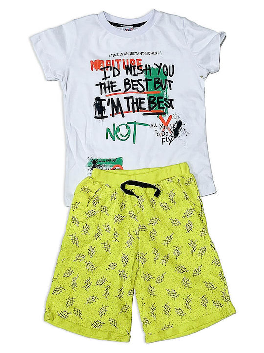 Kids t-shirt and shorts white-yellow for boys (2-5 years)