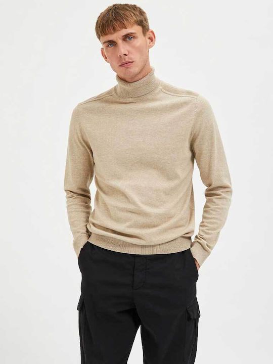 Selected Men's Long Sleeve Sweater Turtleneck Light Beige