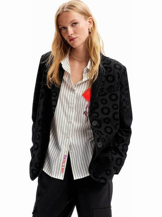 Desigual Sici Long Women's Velvet Blazer Black