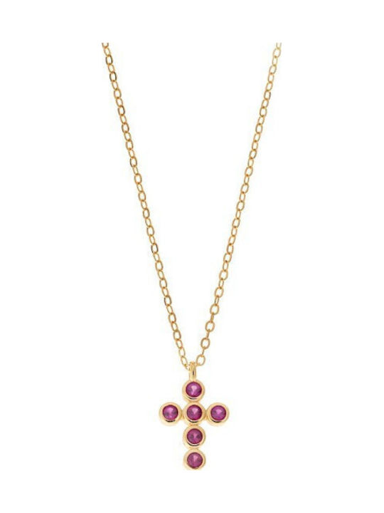 Senza Women's Cross from Gold Plated Silver wit...