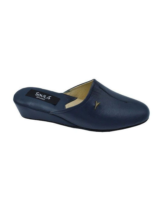 Soulis Shoes Leather Women's Slippers Blue