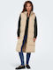 Women's Long Puffer Jacket for Spring or Autumn with Hood Beige