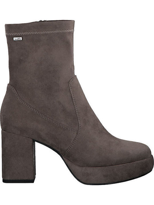 Suede Women's Ankle Boots with High Heel Brown
