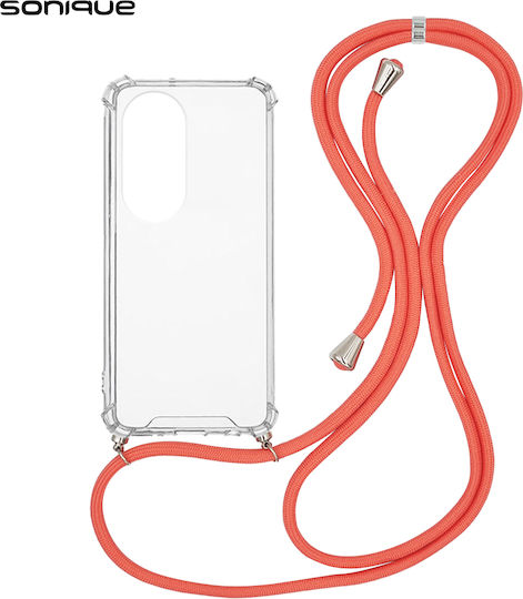 Sonique Umschlag Rückseite Silikon mit Band Transparent & Coral (Huawei P50)