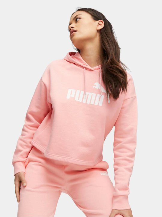 PUMA Logo Изрязан Дамски Суитшърт Худи Розов