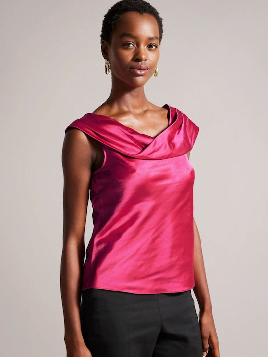 Ted Baker Women's Summer Blouse Satin Sleeveless Pink