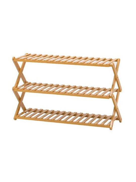 Suport pentru pantofi din Bambus cu 3 Rafturi Bej L68xW25xH46cm