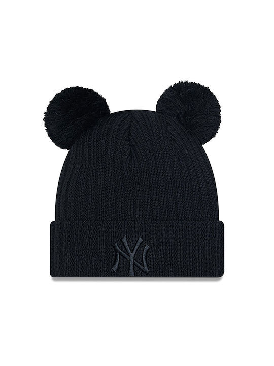 New Era Pom Pom Beanie Γυναικείος Σκούφος Πλεκτός σε Μαύρο χρώμα