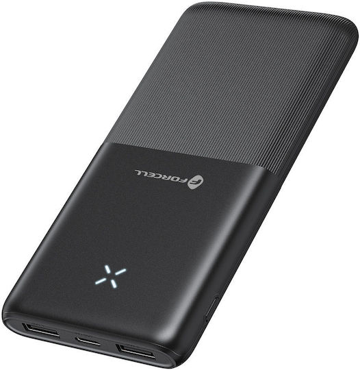 Forcell F-Energy S10k1 Power Bank 10000mAh με 2 Θύρες USB-A και Θύρα USB-C Μαύρο