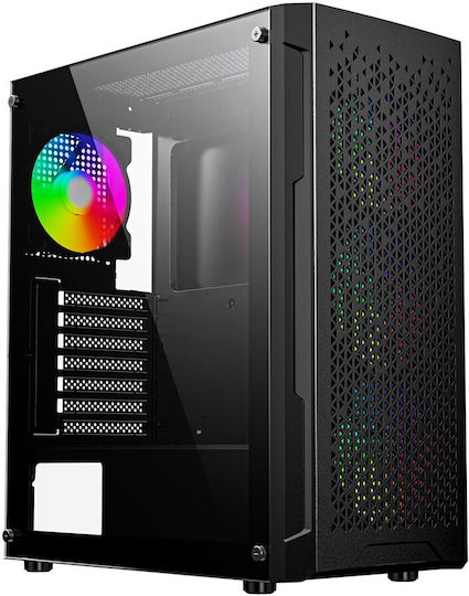 Gembird Fornax 400X Gaming Midi Tower Κουτί Υπολογιστή με Πλαϊνό Παράθυρο και RGB Φωτισμό Μαύρο
