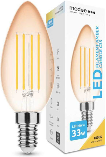 Modee Lighting Λάμπα LED 4W 98mm για Ντουί E14 και Σχήμα C35 Θερμό Λευκό 360lm