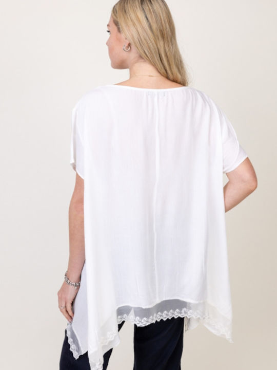 Pronomio Women's Summer Blouse Short Sleeve White