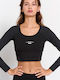 BodyTalk Women's Athletic Crop Top Long Sleeve Black