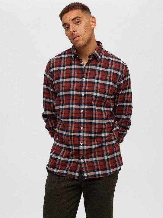 Selected Long-sleeved Flannel Shirt Orange
