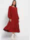 Funky Buddha Καλοκαιρινό Maxi Σεμιζιέ Φόρεμα με Βολάν Κόκκινο