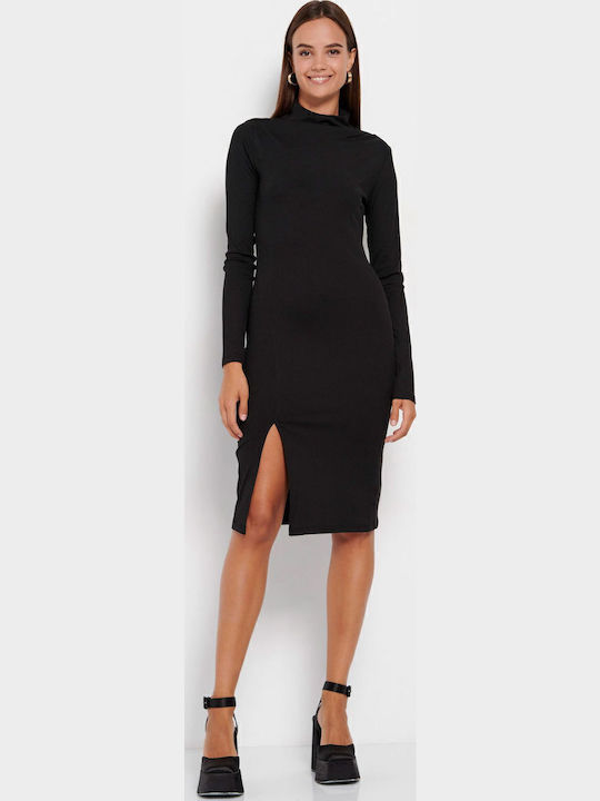 Sommer Midi Kleid mit Schlitz Schwarz