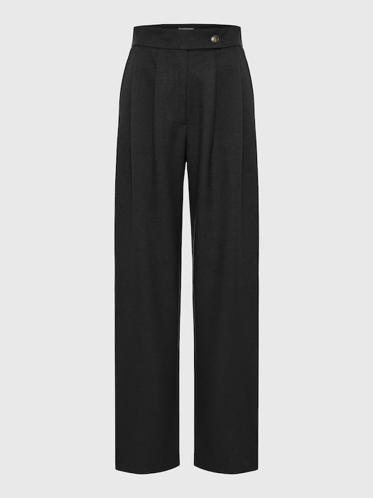 Funky Buddha Women's Fabric Trousers in Regular Fit Black