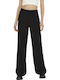 Damen Hoch tailliert Stoff Hose in Weiter Linie Black