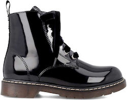 Garvalin Kids Patent Leather Military Boots with Zipper Black