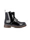 Garvalin Kids Patent Leather Military Boots with Zipper Black