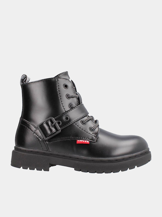 Shera Sneakers Leather Kids Boots with Laces Black