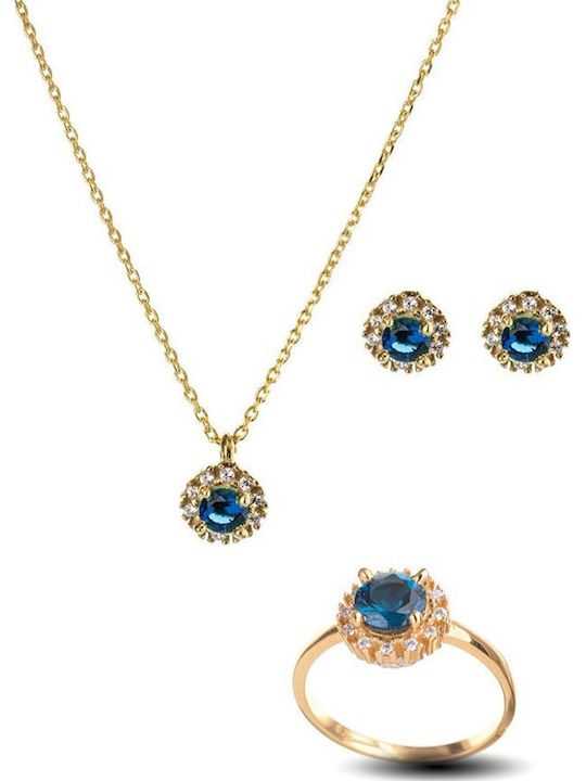 Paraxenies Set with Necklace , Earrings & Ring from Silver Gold Plated with Stones