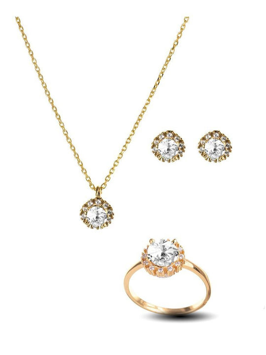 Paraxenies Gold Plated Silver Set Ring , Necklace & Earrings with Stones