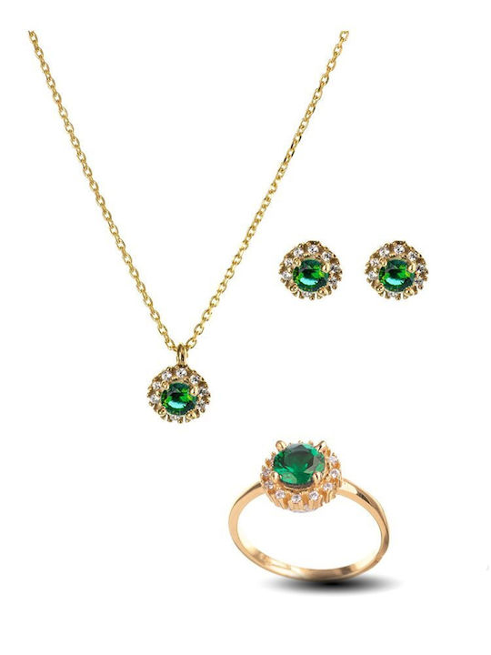 Paraxenies Gold Plated Silver Set Ring , Necklace & Earrings with Stones