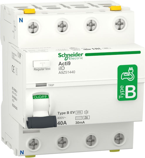Schneider Electric Ρελέ Ράγας Διαρροής 40A Τετραπολικό