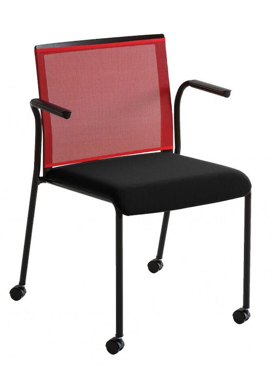 Swivel Visitor Armchair with Wheels Red 60x56x81cm