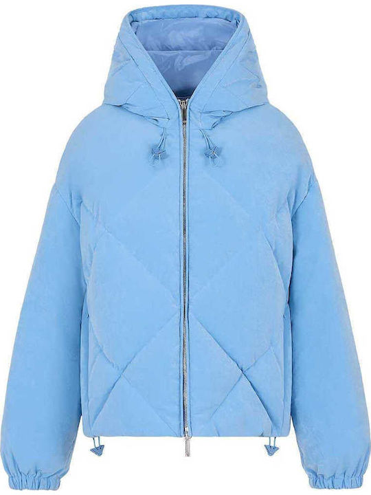 Κοντό Γυναικείο Puffer Μπουφάν για Χειμώνα Blue Ortensia