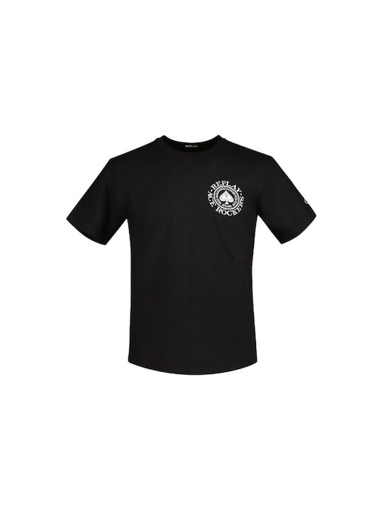 Replay T-shirt Bărbătesc cu Mânecă Scurtă Negru