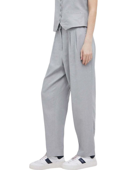 DKNY Women's High-waisted Linen Trousers Gray