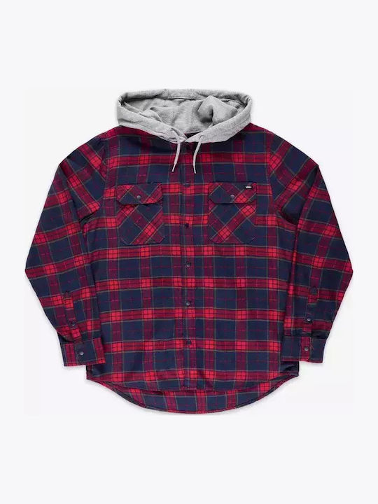 II Dress Blues Μακρυμάνικo Φανελένιο Overshirt σε Κανονική Γραμμή Καρό Κόκκινο